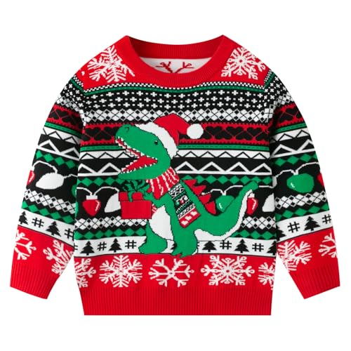 Ugly Christmas Sweaters Dinosaur Santa Claus Tacky Pullovers Gift for Boys Girls Toddler Xmas Holiday