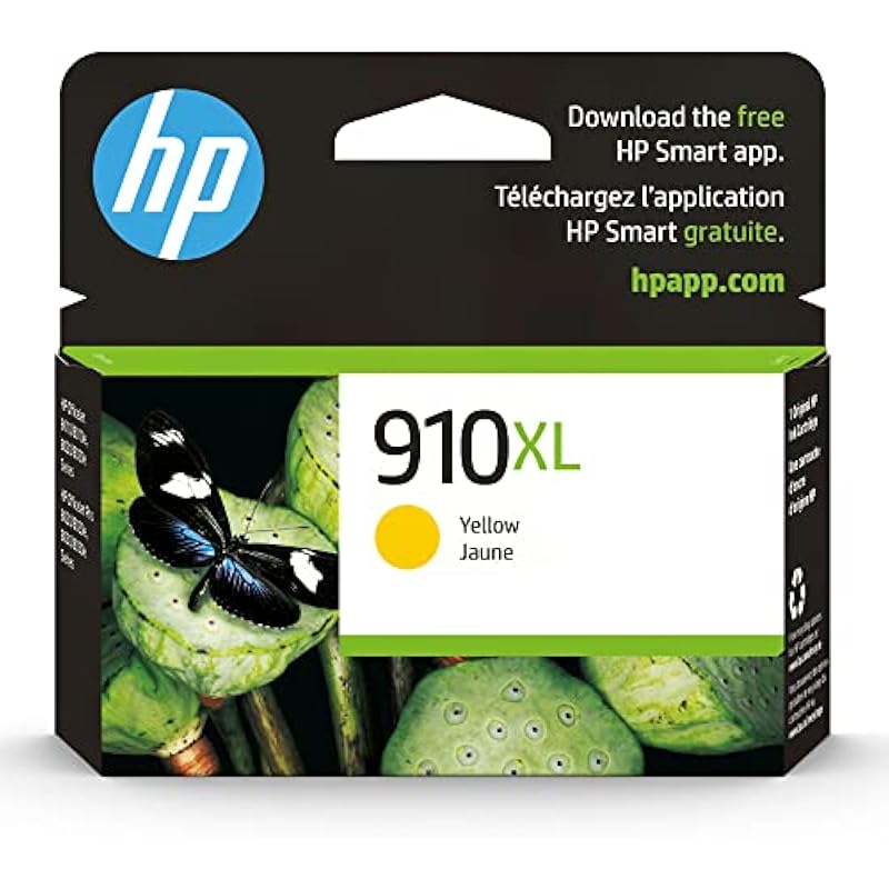 HP 910XL Yellow High-yield Ink Cartridge for HP Printers | Works with Printer Series: OfficeJet 8010, 8020, Pro 8020, 8030 | Eligible for Instant Ink | 3YL64AN Yellow