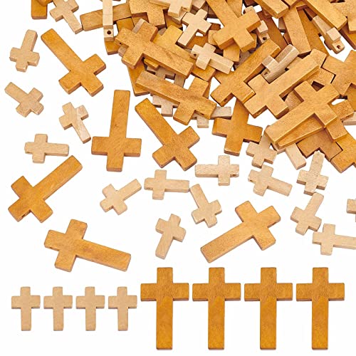 SUNNYCLUE 100Pcs 2 Styles Easter Wooden Crosses Bulk Wood Cross Charm Natural Wood Crosses Beads Cross Charms for Crafts Party Men Women DIY Bracelet Necklace Earrings jewellery Making Accessories