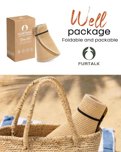 FURTALK Sun Hats for Women Wide Brim Beach Hat Straw Visor Ponytail Summer UV Packable Foldable Beach Vacation Essentials - Image 6