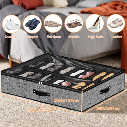 Image of homyfort 32 Pairs Shoe Organizer Under Bed, Underbed Shoe Storage Boxes Bins, Organizador De Zapatos, Extra Large Zapateras Organizer, Black, Set of 2