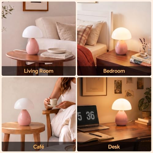 Image of Dawnwake Mushroom Lamp Table Lamp for Bedroom-Small Desk Table Lamps,Pink