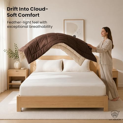 Image of MY ARMOR 220 GSM Reversible Comforter for Double Bed | Microfiber Quilt /Duvet /Blanket for AC & Winter | Soft, Lightweight & Breathable Comforter (90 x 100 Inch, Brown & Cream)