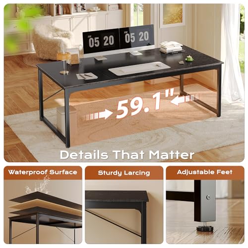 Image of PRAISUN 63 X 29.5 Inch Computer Desk with Deeper Desktop, Gaming Office Writing Work Desk for Home Office, Study, Bedroom, Work from Home, Metal Frame, Black