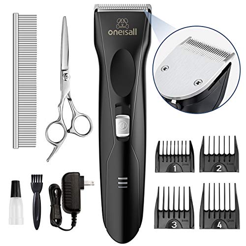 oneisall Dog Clippers for Thick Coats, Professional Powerful Grooming Kit Low Noise Cordless Hair Clipper Trimmers Shaver for Small Medium and Large Dogs Cats Pets - Black