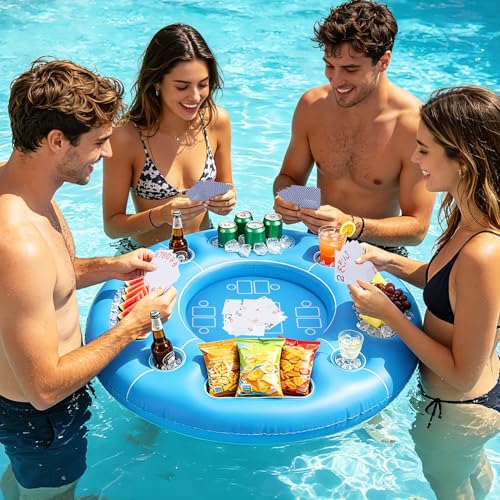 Biggun Floating Pool Game Table - Spacious Inflatable Board Games Table with Waterproof Playing Cards Fun to Use Food Drink Bar for Summer Pool Accessories