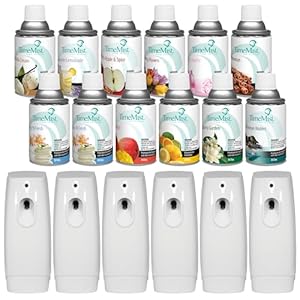 TimeMist Classic Metered Aerosol Fragrance Dispenser (Case of 6) + TimeMist Air Freshener Mixed Assortment Dispenser Refills