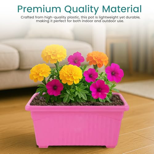 Image of Bianco Rectangular Plastic Pots for Plants, Jupiter Flower Pots for Home, Window Display, Garden (35 x 18.5 x 15 cm) (Pink) (Pack of 6)