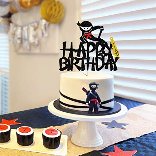 Glorymoment Ninja Cake Topper For Kids Birthday, Glitter Ninja Birthday Cake Toppers For Boys Bday Cake Decoration Decor, Happy Birthday Cake Topper For Ninja Theme Birthday Party (6.7’’ X 5.63’’) #TOP3