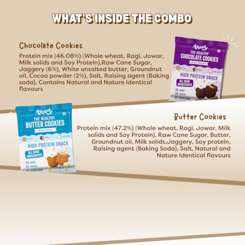 Image of Troovy Healthy Cookies Duo Value Pack (Pack of 10) | Made with goodness of Millets, Jowar, Ragi and Whole Wheat | All Natural Ingredients | Made with Jaggery, No Processed Sugar | Chocolate (80gm x 5) | Butter (80gm x 5)