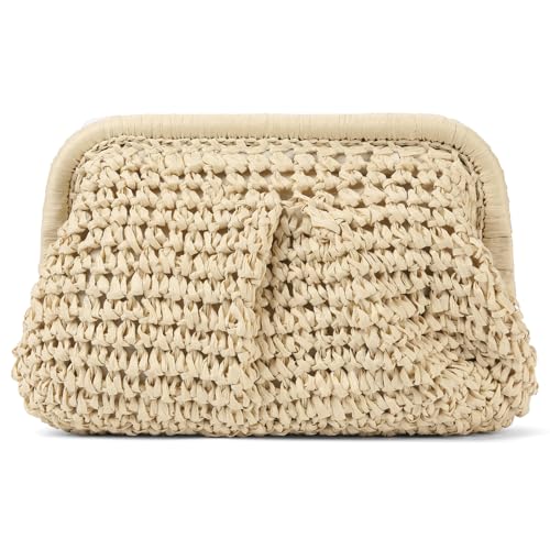 Image of RNIEGA Straw Clutch Purses for Women Cloud Dumpling Pouch Straw crossbody Handbag Summer Beach Woven Shoulder Bags