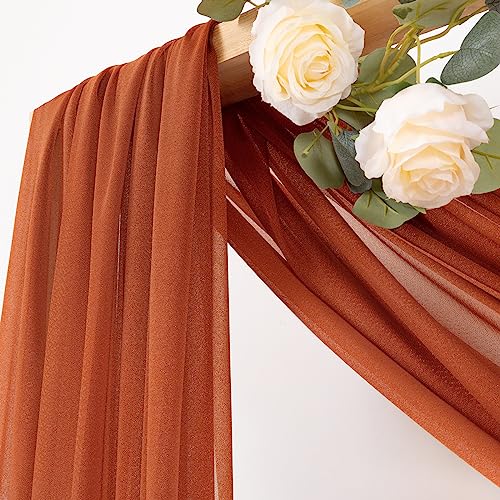 Image of MLMC Terracotta Wedding Arch Draping Fabric 2 Panels 29 inch x 20 FT Extra Long Gauze Drapes Sheer Backdrop Curtains 6.6 Yards Outdoor Drapery Panels for Wedding Ceremony Party Ceiling Decoration
