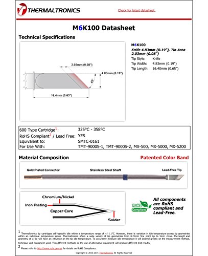Image of Thermaltronics M6K100 Knife 4.83mm (0.19in), Tin Area 2.03mm (0.08in) interchangeable for Metcal SMTC-0161