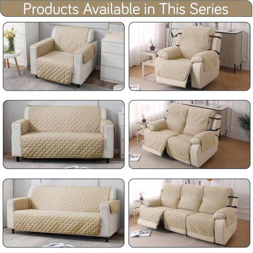 Image of HOKIPO 'UrbanQuilt' Recliner Sofa Slipcover Mat for 1 Seater | 1-Piece Design & Dual Belt Protection to Avoid Slipping of Cover, Beige (AR-6069-M2)