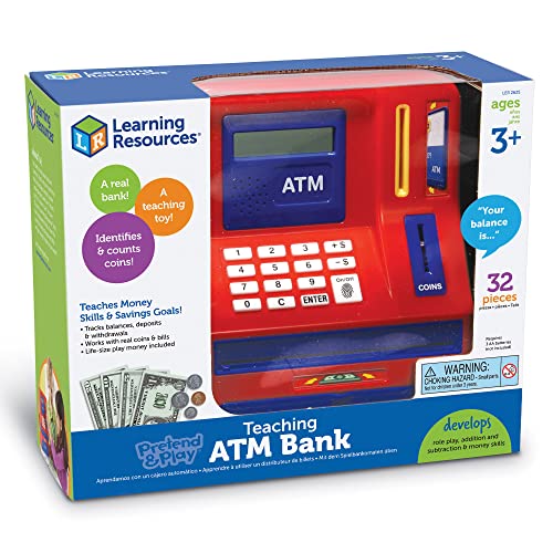 Learning Resources Teaching ATM Bank - 32 Pieces, Ages 3+ Toddler Learning Toys, Cash Register for Kids, Play Money for Kids