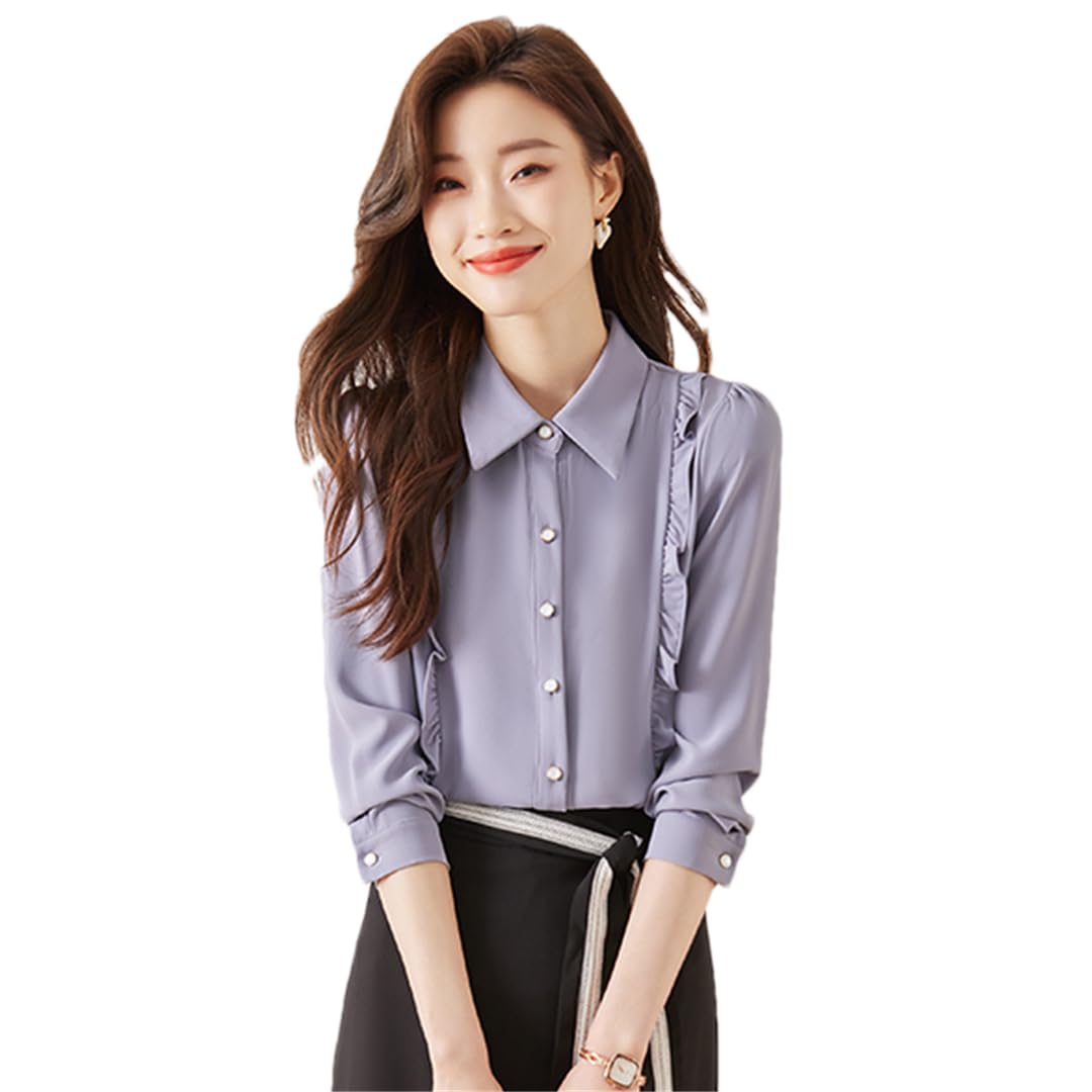 Disimlarl Camisa elegante de manga larga para mujer, blusas formales de gasa para oficina