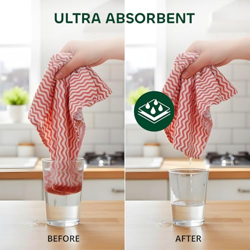 Image of Reusable Non Woven Kitchen Towel Roll | Ultra Absorbent Washable & Quick Dry Cleaning Wipes | Antimicrobial Anti-Odour Multipurpose Tissue Alternative for Dishcloth Cleaning, 50 Pulls, Pack 1