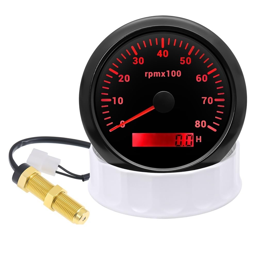 Medidor distancia moto Tacómetro de 85 mm para motor barco, medidor tacómetro digital 0 a 8000, sensor M16 para diésel gasolina 12 V y 24