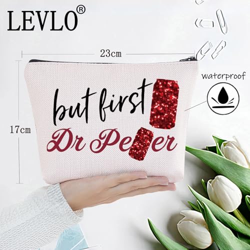 LEVLO Funny Drinks Lover Cosmetic Make Up Bag Drinks Fans Gift But First Drink Makeup Zipper Pouch Bag For Friend Family (First Pepper)2