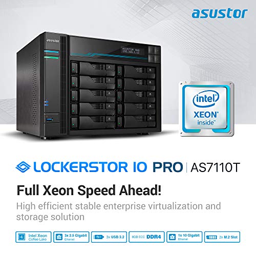 Image of Asustor AS7110T Lockerstor Pro 10bay Nas Intel Perp Xeon 4c Cpu 8gb Ddr4 2 M.2 Slots