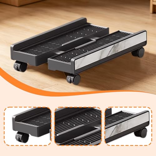 Soporte para Torre de PC con Ruedas Giratorias, Carrito Móvil para CPU con Diseño Elevado y Guardarrails, Ideal para Salas de Juego, Estudio o Hogar, Grano de Mármol Negro miniatura 4