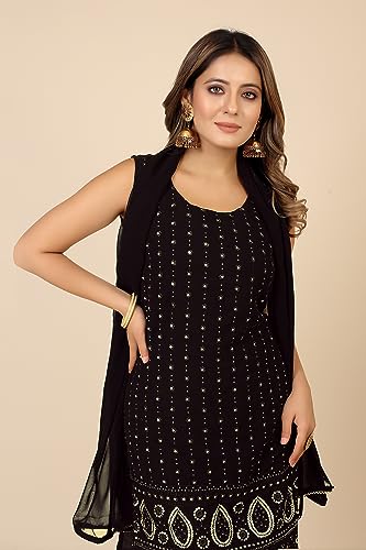 Image of TILKI FASHION Women's Embrodery Work Kurti With Sharara And Dupatta Set