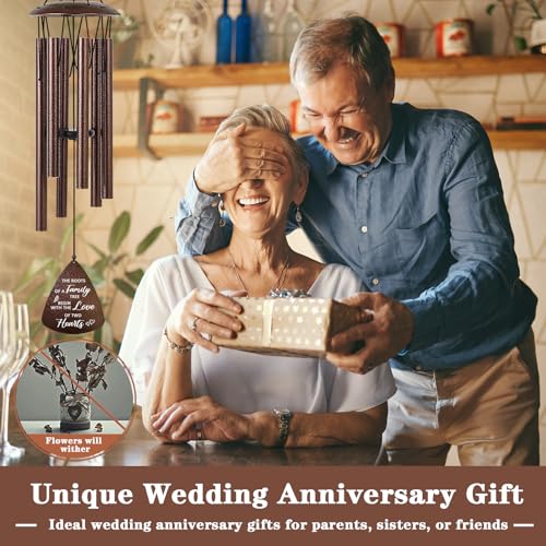 Image of Wedding Anniversary Couples Gift, 32 inch Bronze Wind Chimes, Wedding Romantic Gift for Couple Parents Friends Women Men, Happy Anniversary Decorations