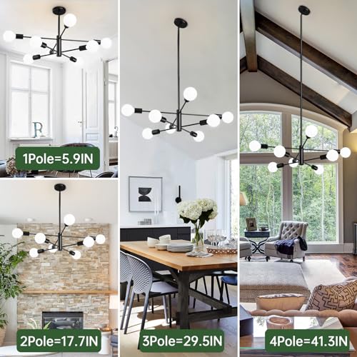 image for RUIYEY Modern Sputnik Chandeliers Light, 8-Light Black Chandeliers for