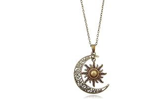 Vintage Crescent Moon and Sun Pendant Necklace: Timeless Elegance for All