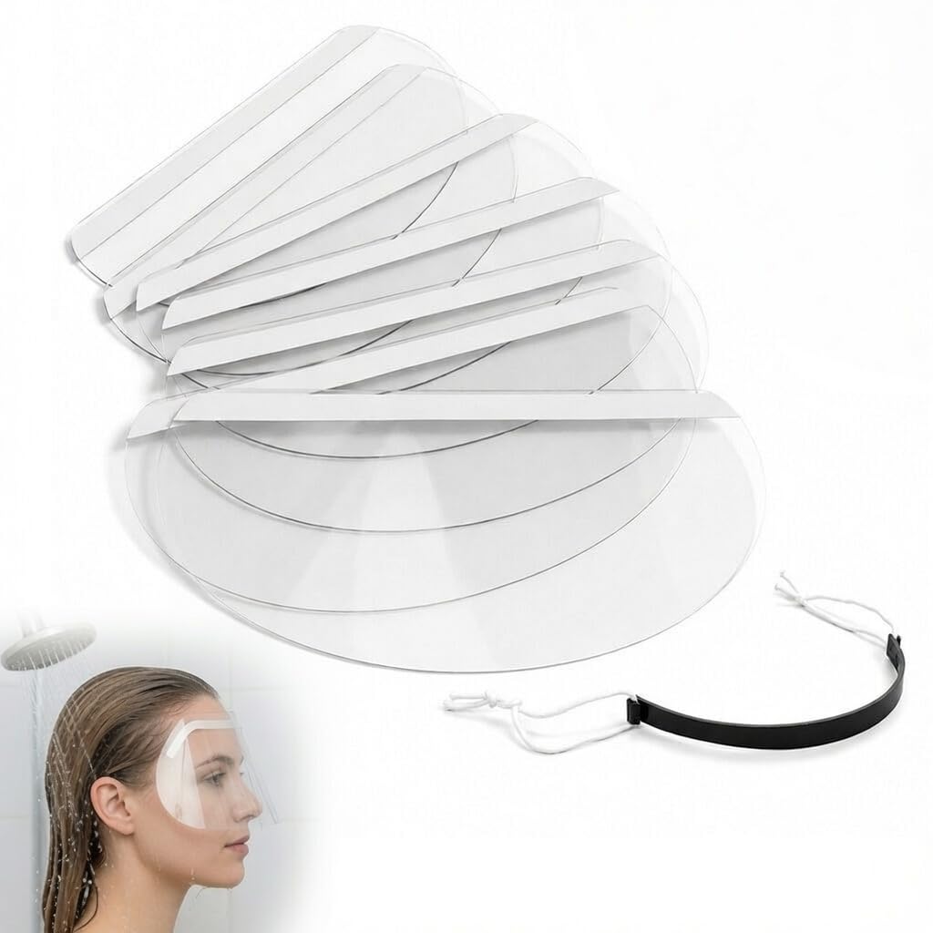 50 Pcs Clear Face Visors - Disposable Eye Shield for Shower & Hair Washing, Plastic Transparent Face Protector After Cataract Surgery, Waterproof Visor for Microblading, Salon Haircut & Eyelash Extens