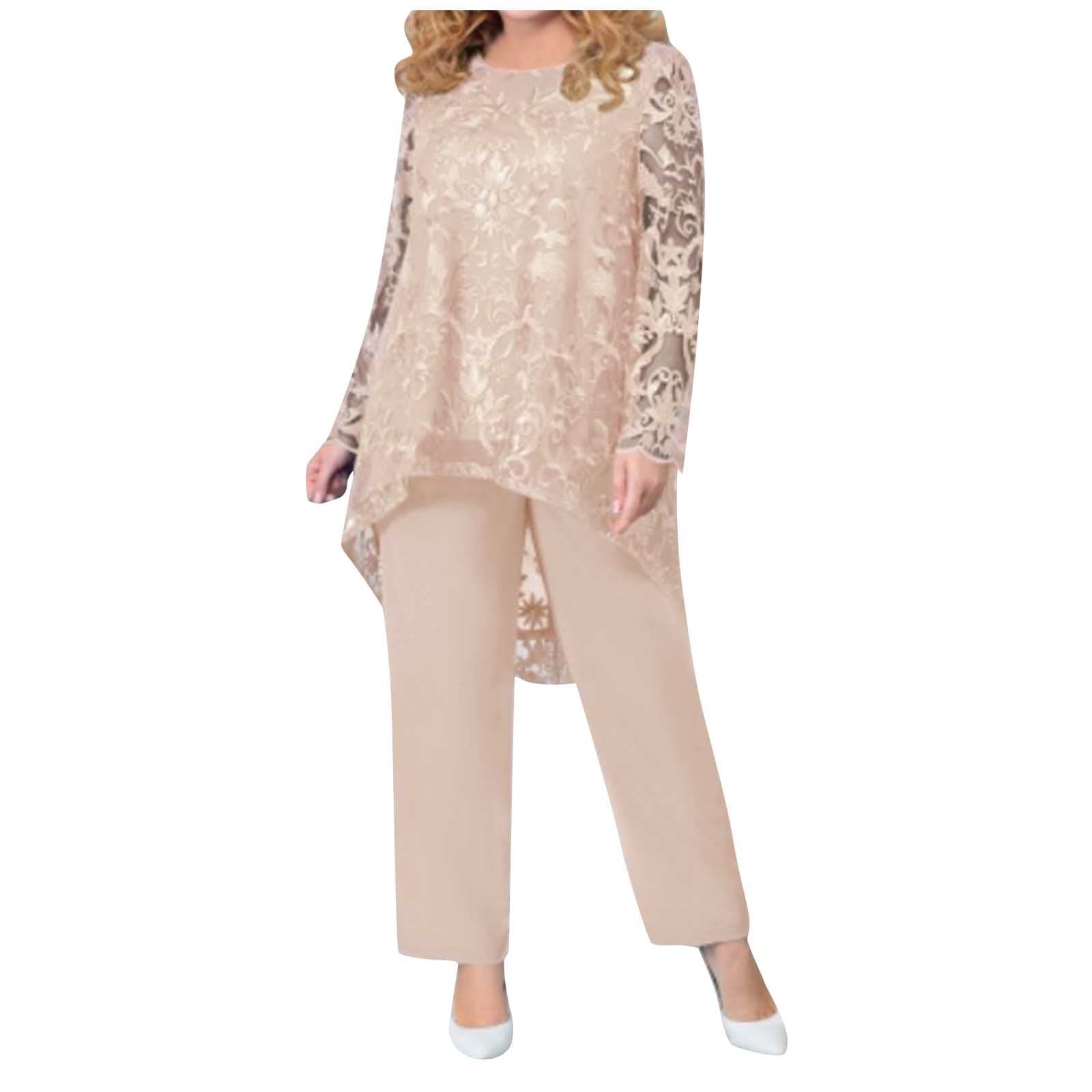 Hosenanzug Damen Festlich Elegant 2 Teiler Hosenanzug Damen Hochzeit Brautmutter Chiffon Abendanzug Sets Frauen Cocktail Party Vintage Zweiteiler Shirt Und Hose Weites Bein Anzughose
