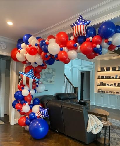 Image of Voircoloria 130pcs Red White Blue Balloons Different Sizes 18 inch 12 inch 10 inch 5 inch Party Latex Balloons for Birthday Graduation 4th of July Independence Day Anniversary New Year Holiday Party Decorations