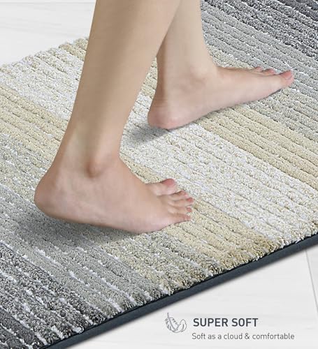 Image of Obsessions Soft & Plush Bath Mat | Quick Dry, Stain & Skid Resistant | Luxuriously Soft, Long Lasting Color | TPR Latex Backing, Size 50x80 cm, Beige & Grey