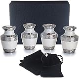 Adera Dreams Small Urns for Human Ashes Keepsake - Set of 4 in Pearl White - Mini Cremation Urns - Memorial Ashes Urn with Case, Velvet Pouch and Funnel - Miniature Burial Funeral Urns for Sharing Ash