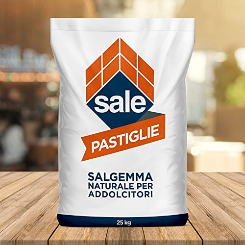 ITALKALI Sal descalcificadora de agua, pastillas de sal gema para ablandar las aguas, saco de 25 kg, palé de 20 bolsas