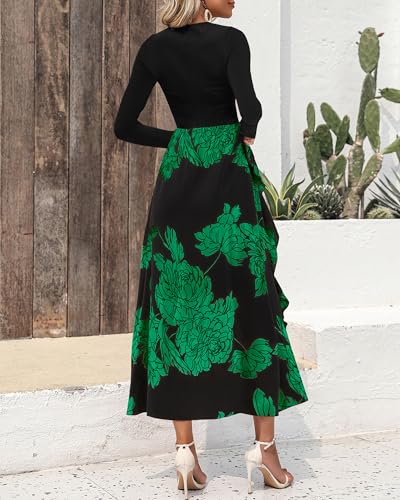 Image of BTFBM Womens Floral Maxi Dress Fall 2025 Casual Crewneck Long Sleeve Ruffle Flowy Cocktail Wedding Guest Dresses
