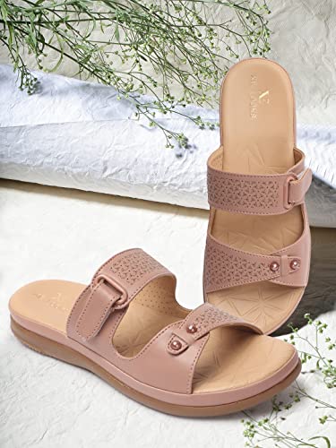 Image of XE Looks Women's Elegant Slip-On Sandals | Adjustable Velcro Straps with Modern Detailing | Stylish Perforated Design | Lightweight and Cushioned Doctor Slippers For Girls & Women