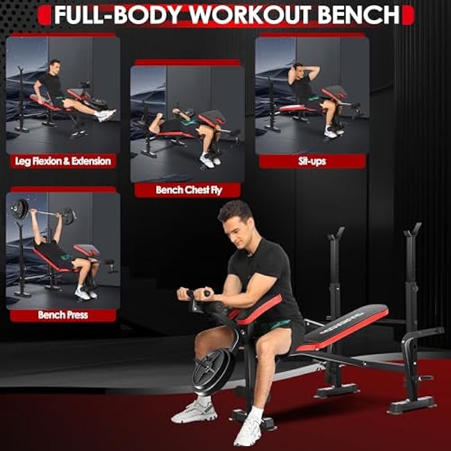 OPPSDECOR 660lbs 6 in 1 Weight Bench Set with Squat Rack Adjustable Workout Bench with Leg Developer Preacher Curl Rack Fitness Strength Training for Home Gym