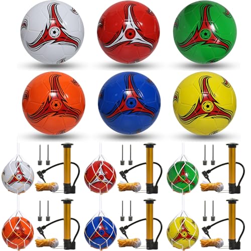 Youlina 6 Pack Soccer Balls with Pump and Needles, Size 3/4/5 Inflatable Soccer Ball Set for Adults, Training Games, Practice Gifts, Christian Charity and Donation Supplies