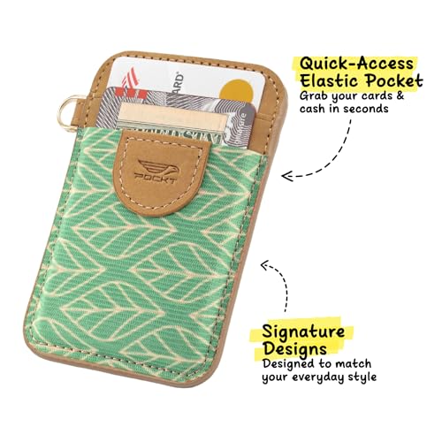 Image of POCKT Slim Card Holder Wallet For Men and Women - Minimalist Front Pocket Wallet Elastic Credit Card Holder Genuine Leather RFID Blocking Card Case Wallets, Leaves, Minimalist