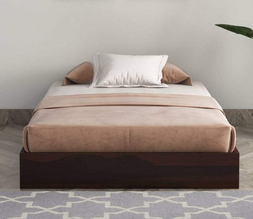 Image of Solid Sheesham Wooden Bed 6X3 Low Floor Platform Bed for Bedroom | Wooden Single Bed Cot Without Storage | Modern Minimalist Bed Frame | Heavy Duty Solid Wood 6X3 Bed | (Walnut Finish)