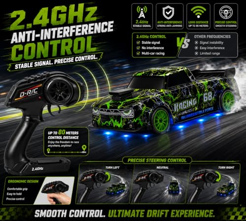 Image of Remote Control Sports Car, Green Racing Drift Car | Off-Road SUV Toy, High Speed RC Racing, Wireless Remote, Realistic Lights, Gift for Boys Girls