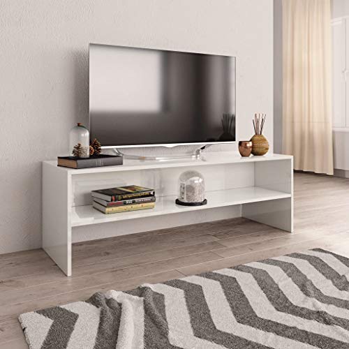 UnfadeMemory Mueble para TV,Mesa para TV,Estante de TV para Salón Dormitorio,Estilo Clásico,con Compartimento Abierto,Madera Aglomerada (Blanco Brillante, 120x40x40cm)