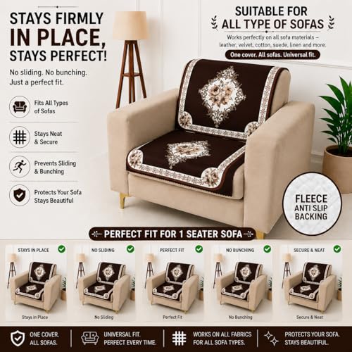 Image of Homerz Premium 'Luxe Series' Holland Velvet Sofa Cover | Smooth Finish | Anti-Skid Fleece Backing | Soft Touch Couch Protector for Living Room (Coffee, 1 Seater, Seat Cover with Backrest)