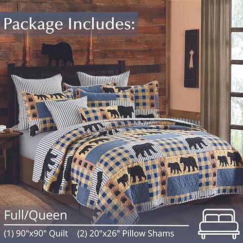 Virah-Bella-3-Piece-Queen-Lodge-Quilt-Bedding-Set-Black-Bear-Plaid-Rustic-Cabin-Country-Reversible-Camping-Comforter-Set-with-Decorative-Pillow-Shams-BlueBlack Virah Bella 3 Piece Queen Lodge Quilt Bedding Set Black Bear Plaid Rustic Cabin Country Reversible Camping Comforter Set with Decorative Pillow Shams BlueBlack