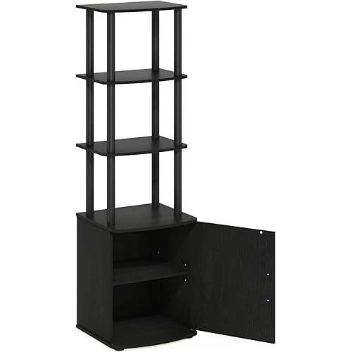 Furinno Turn-N-Tube Tall TV Entertainment Side Table Display Rack with Storage Cabinet, 3-Tier, Blackwood/Black