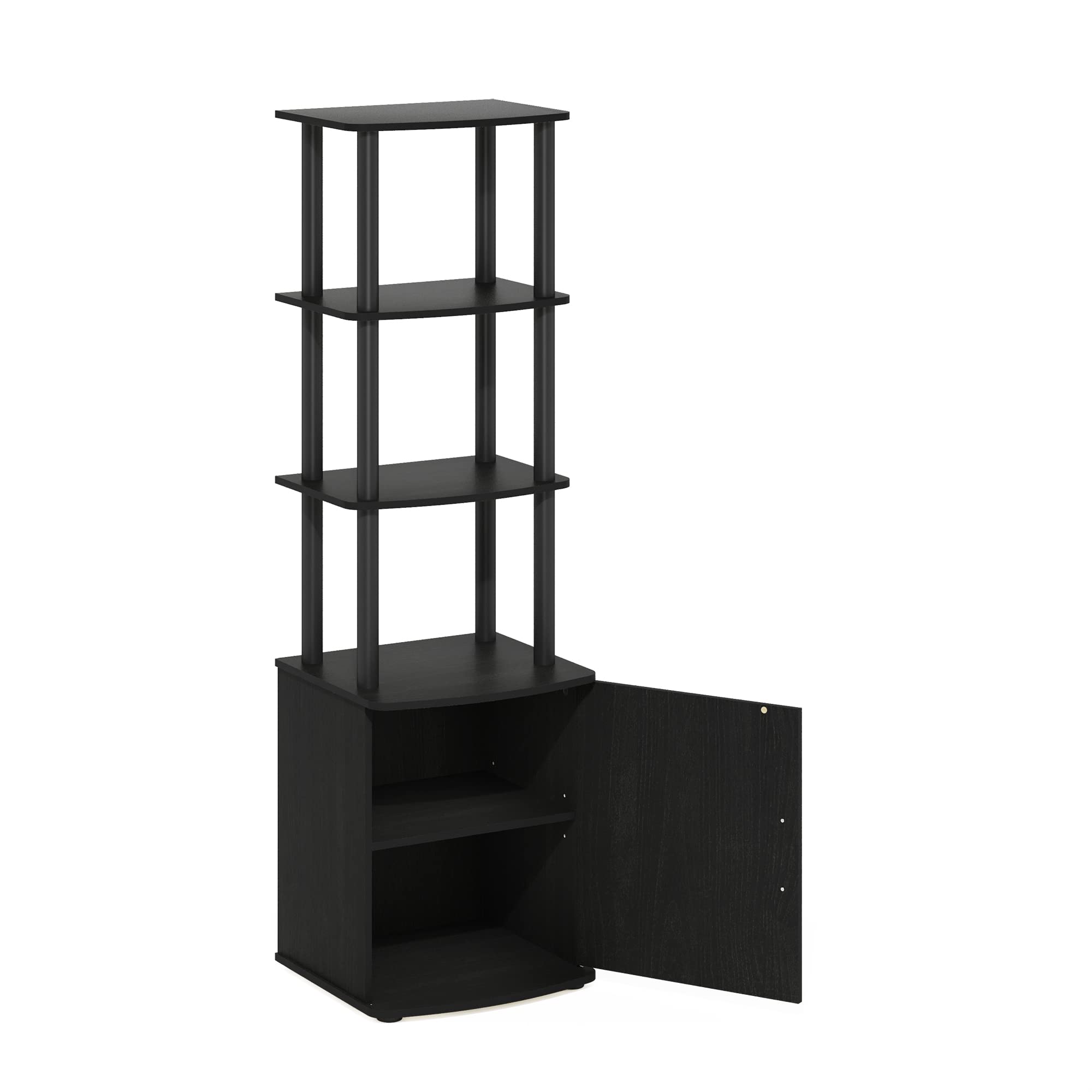 Furinno Turn-N-Tube Tall TV Entertainment Side Table Display Rack with Storage Cabinet, 3-Tier, Blackwood/Black