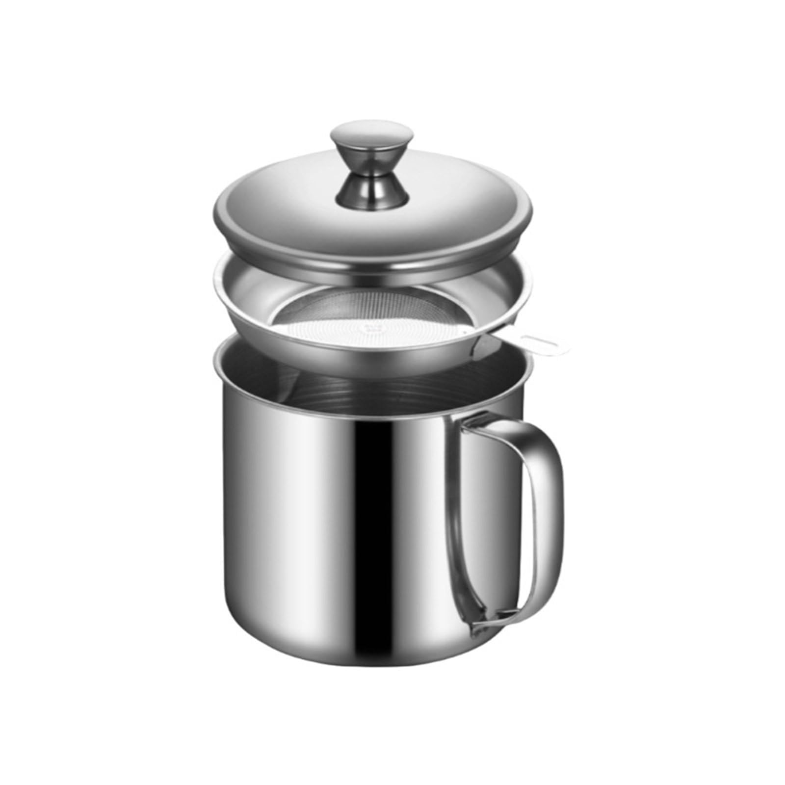 Oil Filter Cup, Oil Strainer, Stainless Steel Oil Filter Container with Mesh Screen, Kitchen Oil Separator for Cooking, Reusable Oil Storage Bottle for Frying (Silver)