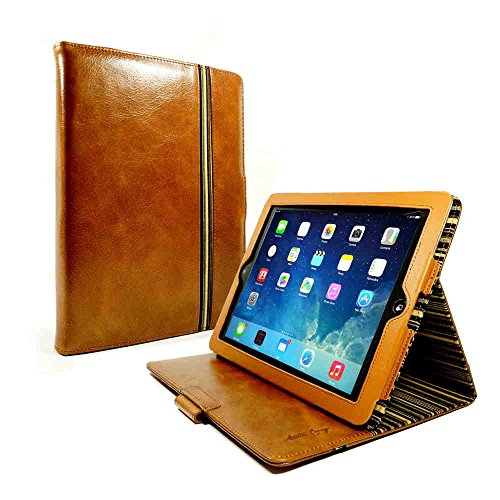 Alston Craig Vintage Genuine Leather Slim-Stand Case Cover for Apple iPad Air 2 (Sleep Function) - Brown
