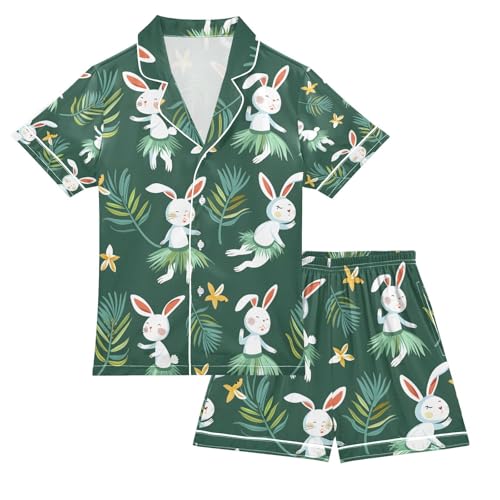 senya Rabbit Dancing Grass Skirt A Satin Summer Pajama Sets Silk Short Sleeve Button Down Sleepwear